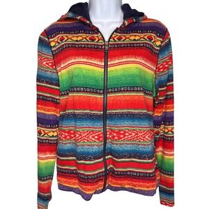 LRL Ralph Lauren Jeans Co Womens Rainbow Aztec Print Zip Hoodie Size Petite L